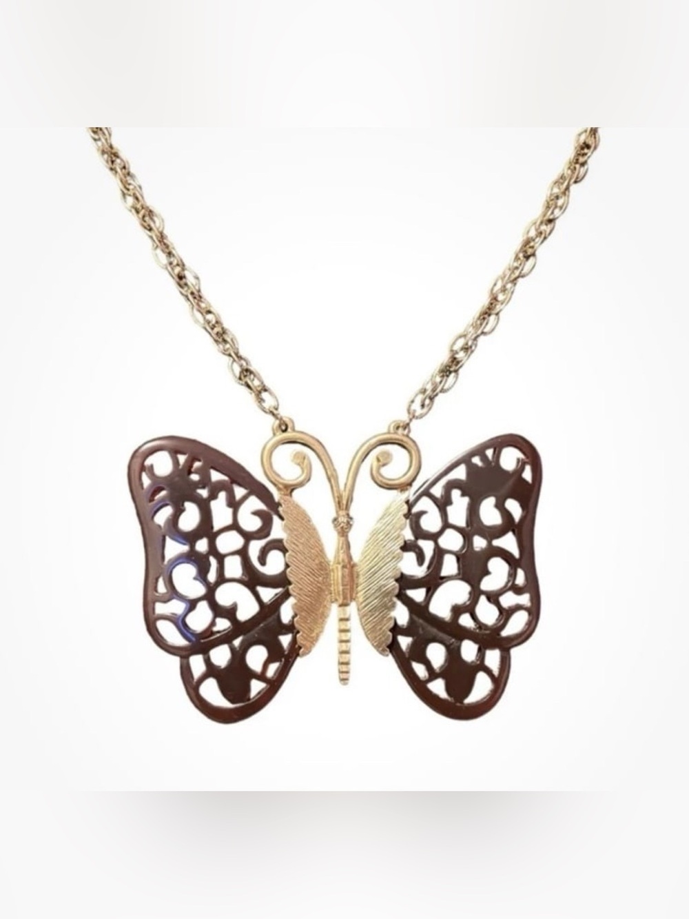 Anthropologie Butterfly Long Gold Tone Necklace 34”inches